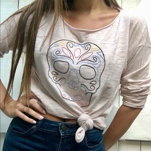 Skull Cashmere Embroidered Long Sleeve Tee